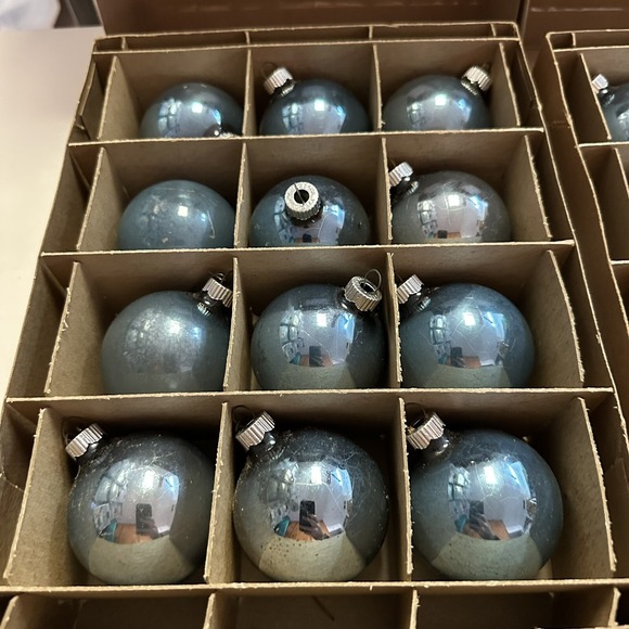Vintage Shiny Brite Blue Glass Christmas Ornaments Balls Qty-23 With Boxes - Picture 10 of 12
